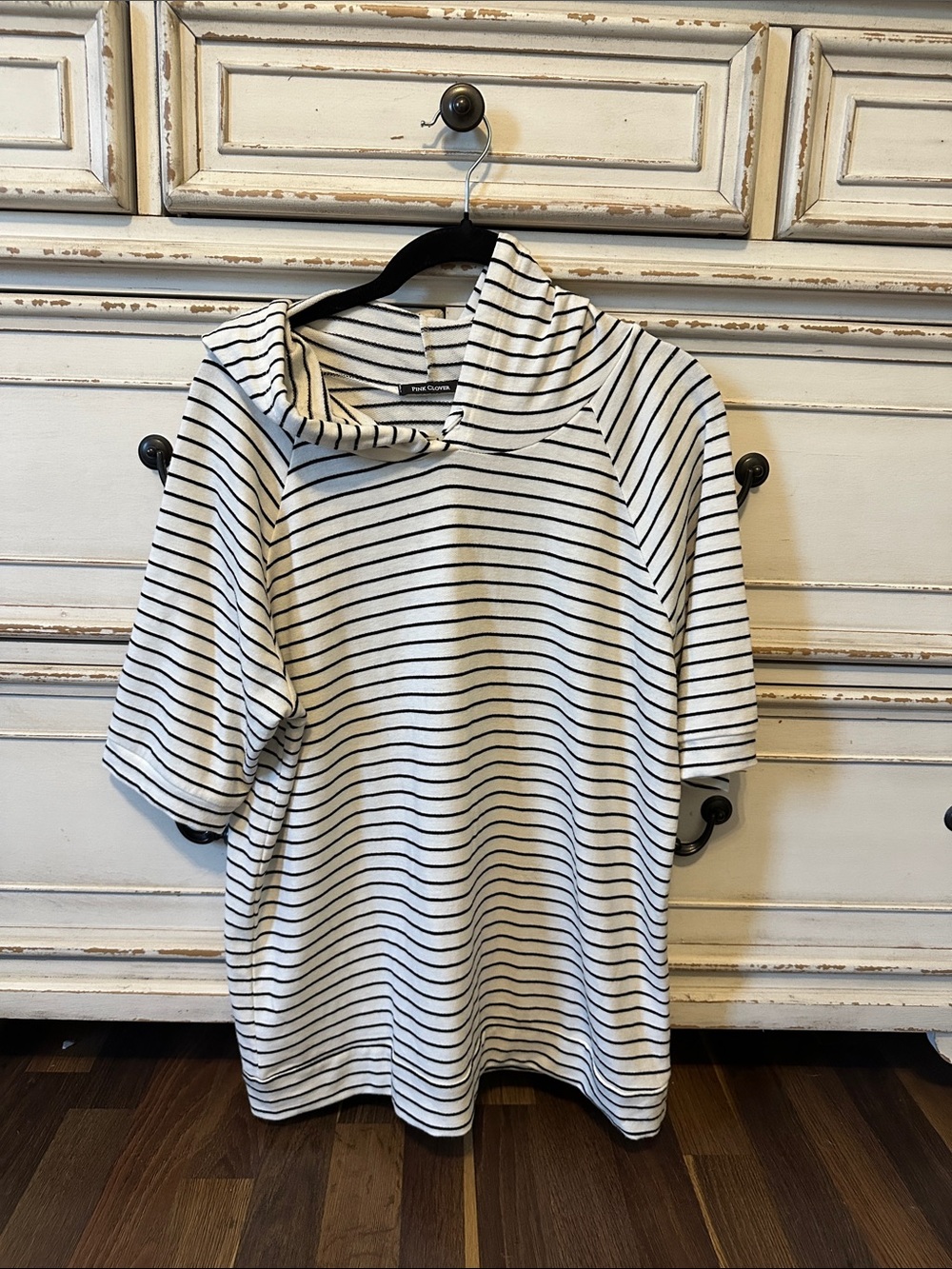 Striped Short-Sleeve Hoodie - White/Black